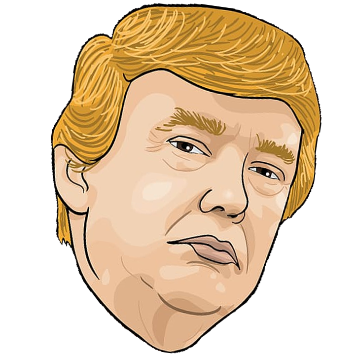 Cartoon headshot of Donald Trump.